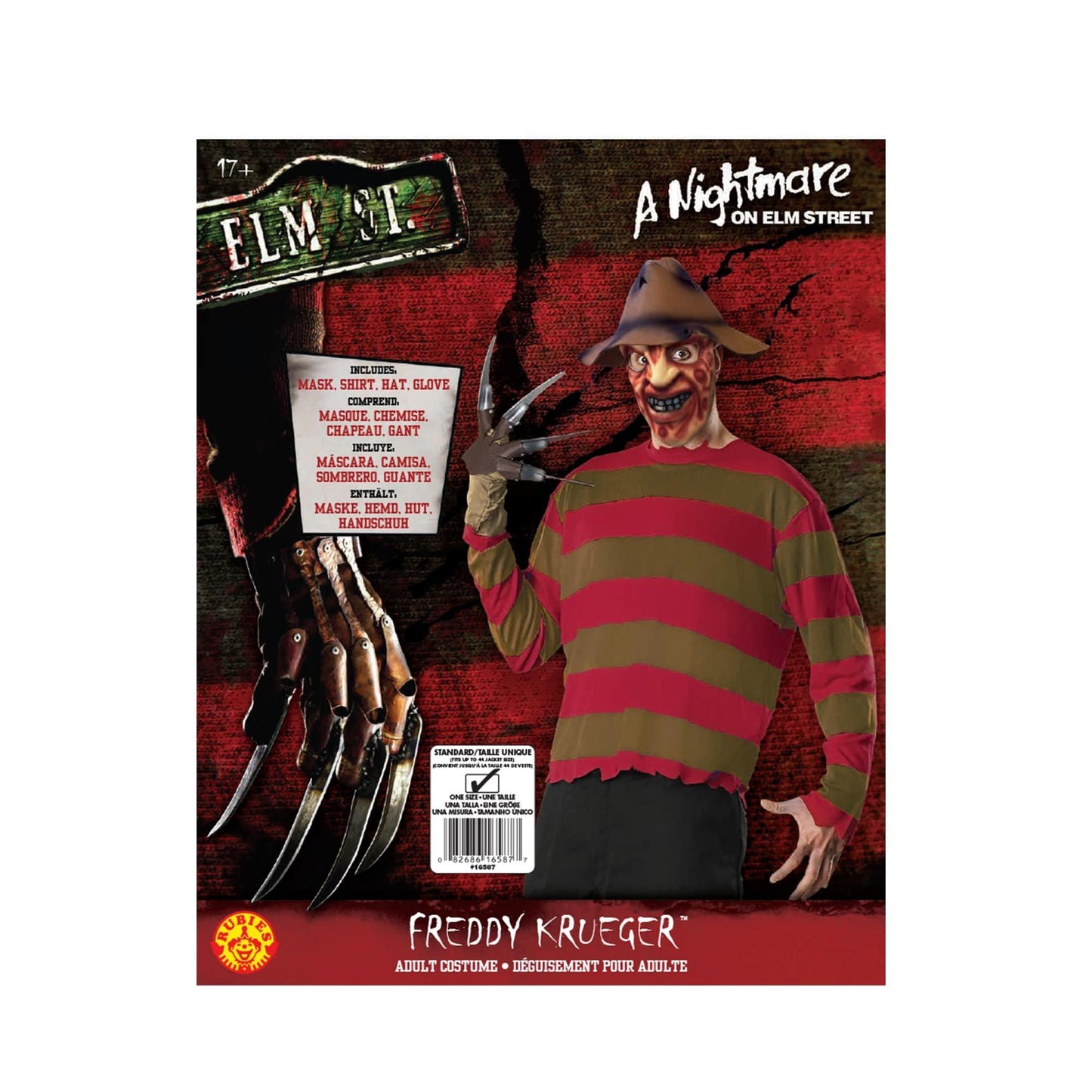 master-Adult A Nightmare on Elm Street Freddy Krueger Hat, Mask and Glove-1012548