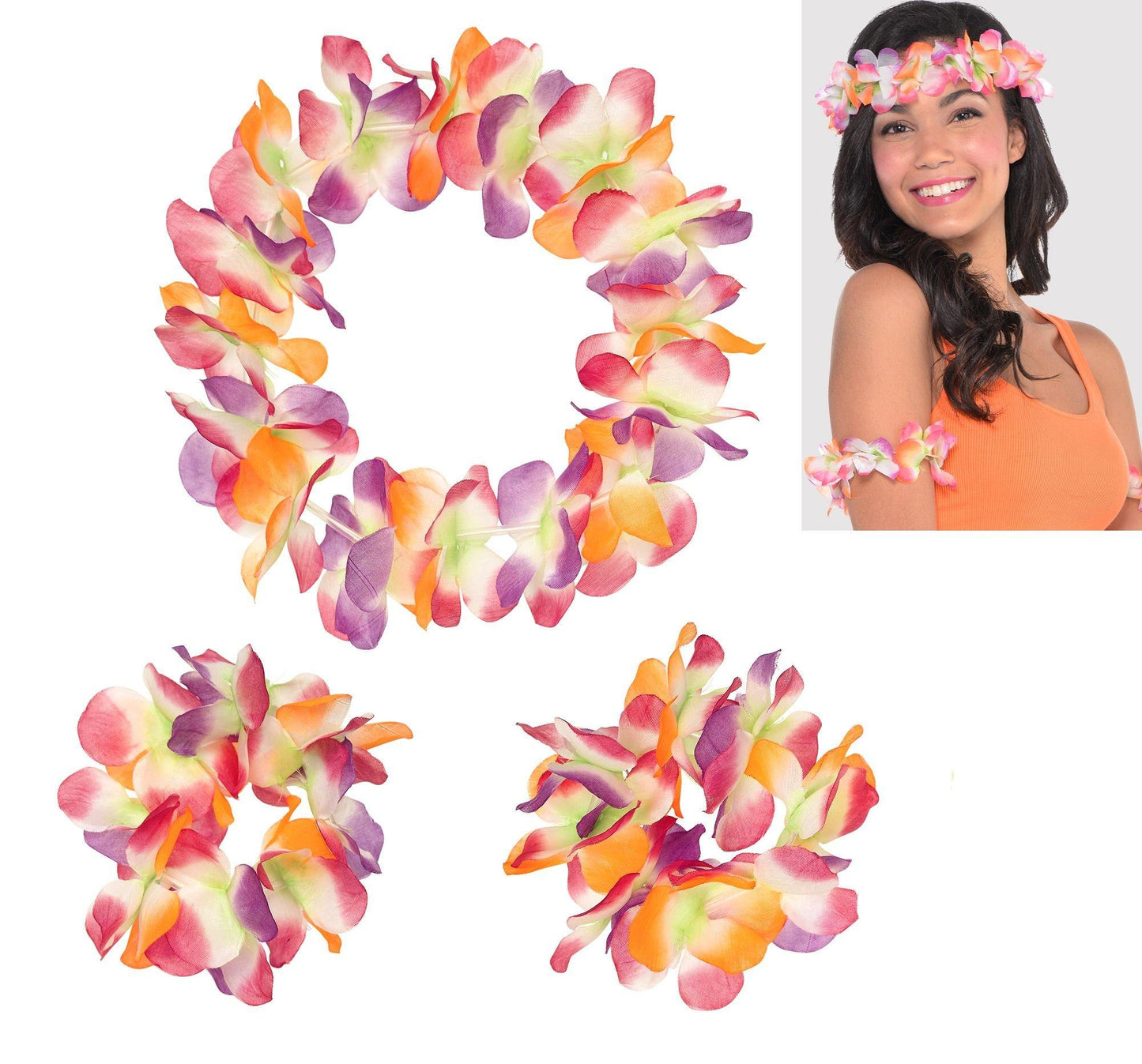 master-Warm Serendipity Head & Wrist Flower Lei Set 3pc-469902