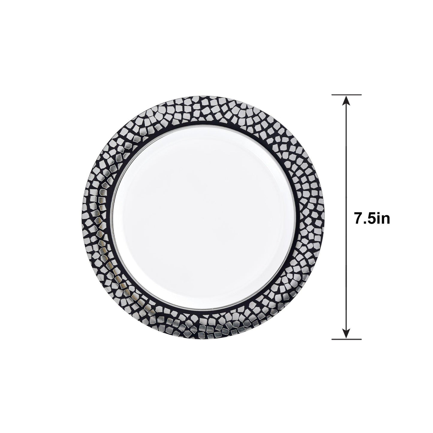 master-White With Silver Mosaic Rim Premium Plastic Dessert Plates, 7.5in, 20ct-937790
