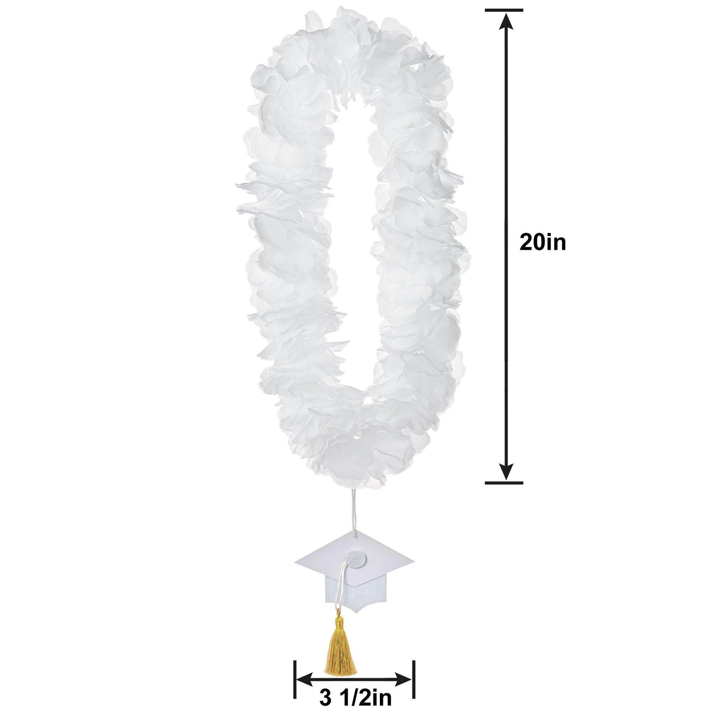 variant-White Fabric Lei with Graduation Cap Pendant, 20in-953651