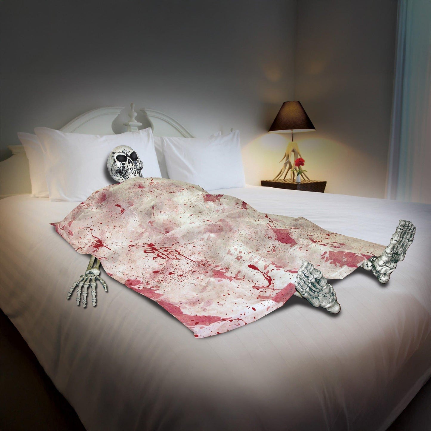 master-Lifesize Bloody Death Bed Skeleton Decoration-1009859