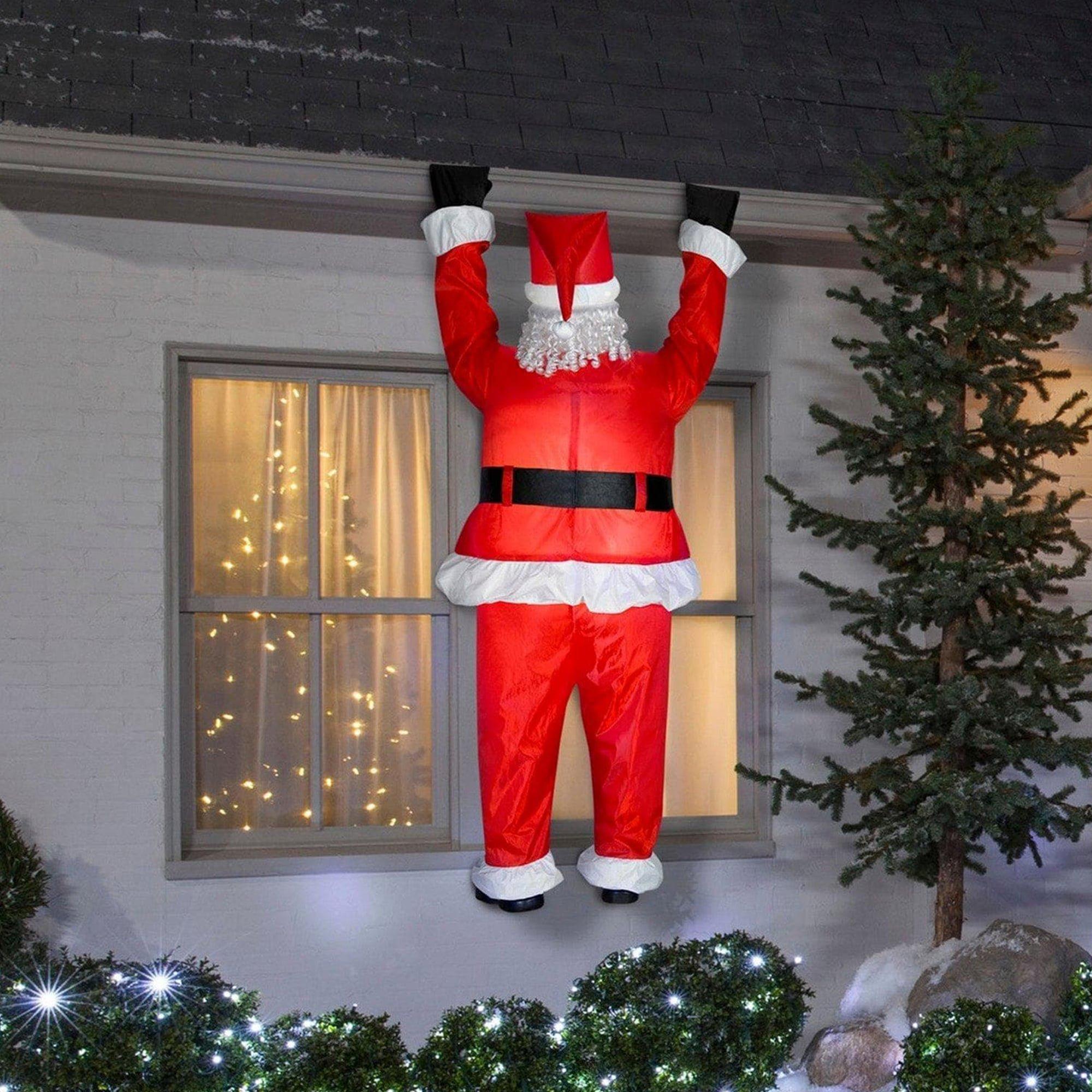 6.5 Foot Santa Hanging From Roof Light Up Christmas Inflatable Lawn ...