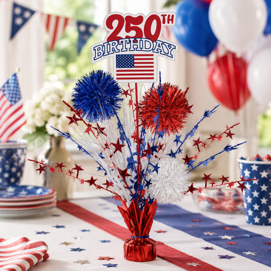 250th USA Birthday Foil Spray Centerpiece, 18in