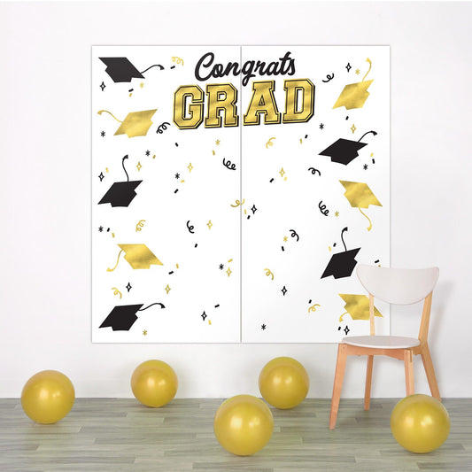 Black, Silver and Gold Graduation Scene Setter, 65in x 65in