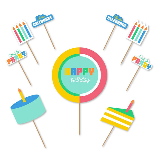 Colorful Collage Cake Topper, 8pc