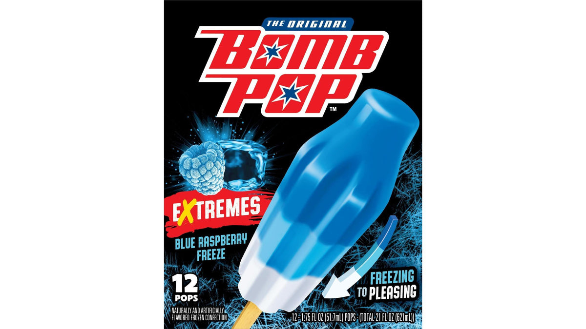Bomb Pop Extremes Blue Raspberry Freeze Ice Pops (1.75 oz x 12 ct ...