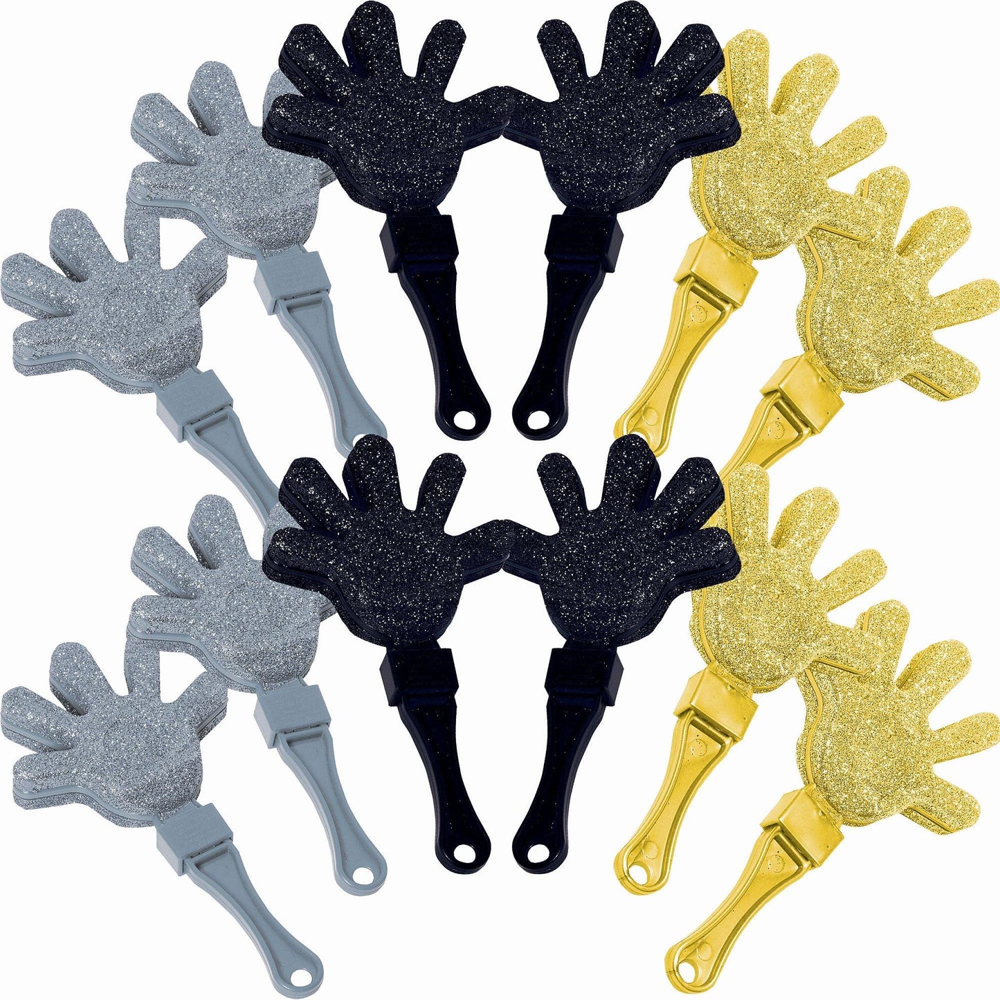 master-Glitter Black, Gold & Silver Hand Clappers 12ct-455434