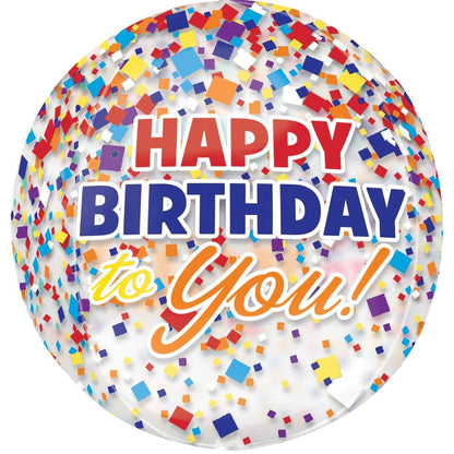 Rainbow-fetti Happy Birthday Balloon - See Thru Orbz