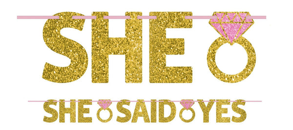 Glitter Gold She Said Yes Letter Banner - Decorations