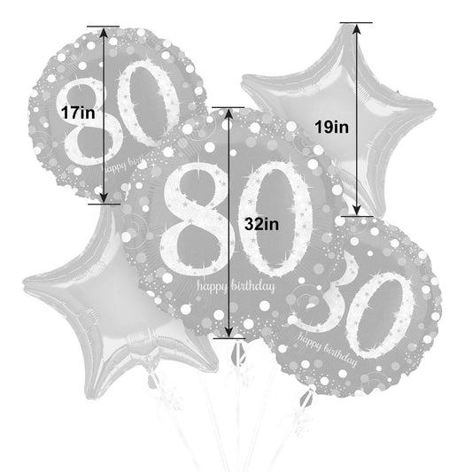 master-80th Birthday Foil Balloon Bouquet, 5pc - Sparkling Celebration-788231