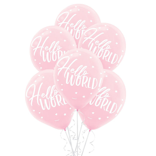 15ct, Pink Hello World Balloons