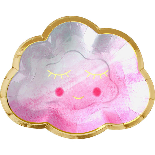 Metallic Gold & Pink Happy Cloud Plates 8ct