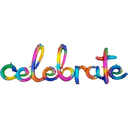Air-Filled Rainbow Splash Celebrate Cursive Letter Balloon Banner