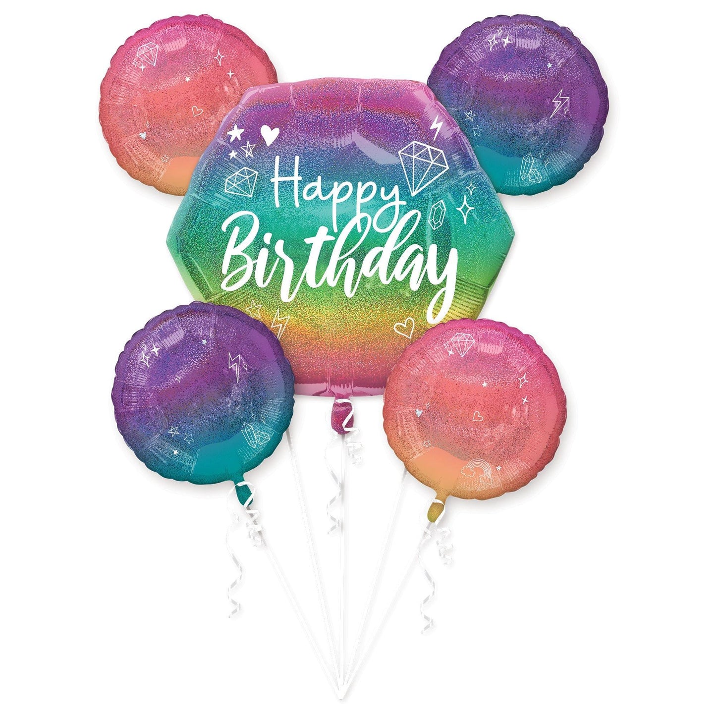master-Ombre Sparkle Birthday Foil Balloon Bouquet, 5pc-891358