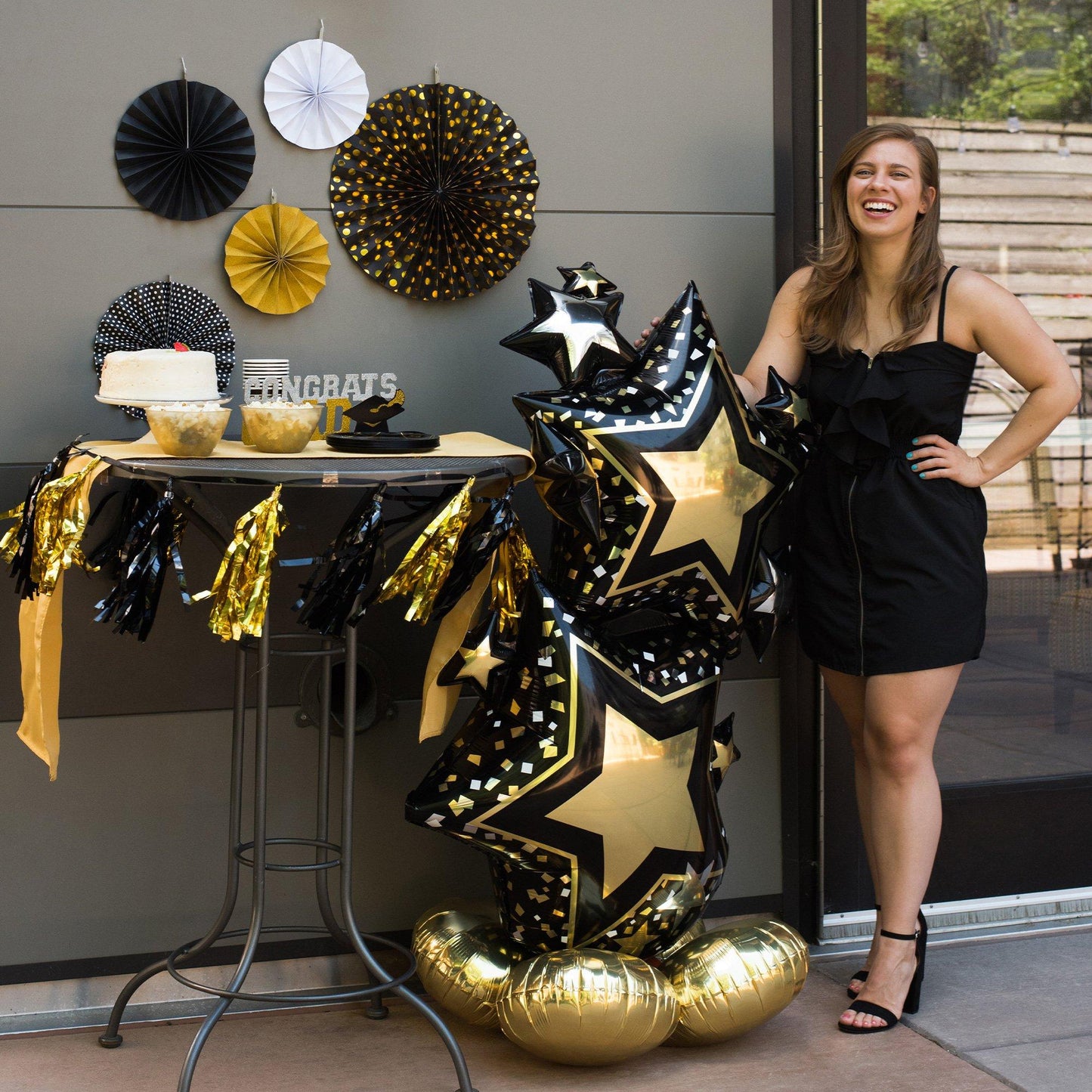 master-AirLoonz Black & Gold Star Cluster Balloon, 59in-905827