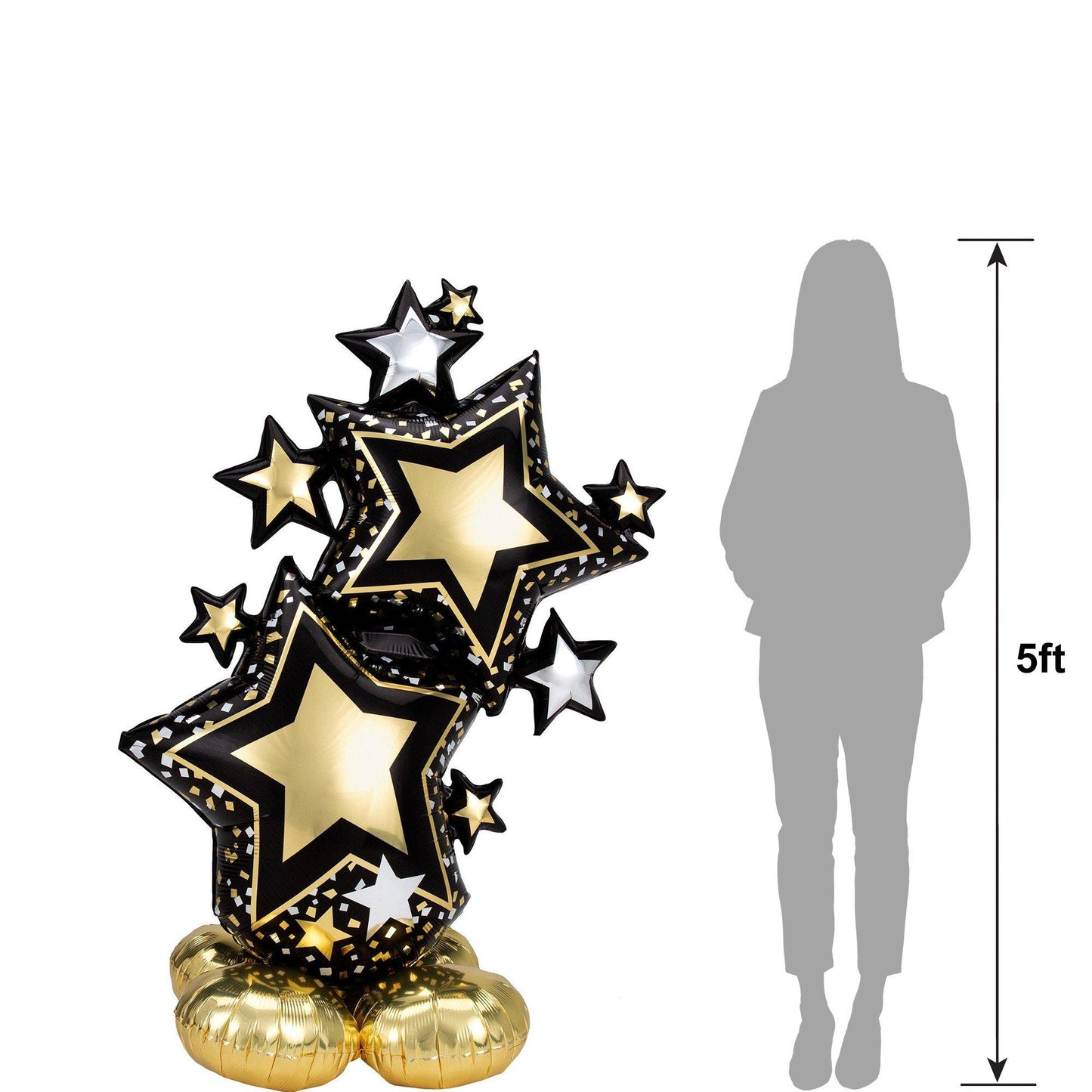 master-AirLoonz Black & Gold Star Cluster Balloon, 59in-905827