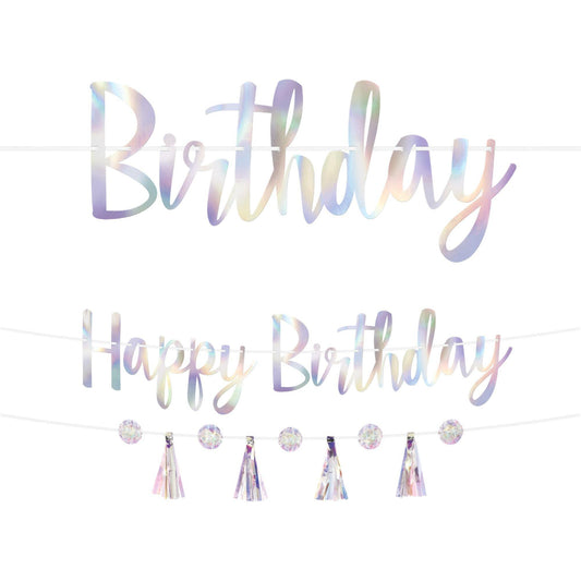 Iridescent Luminous Happy Birthday Banner Set, 2ct