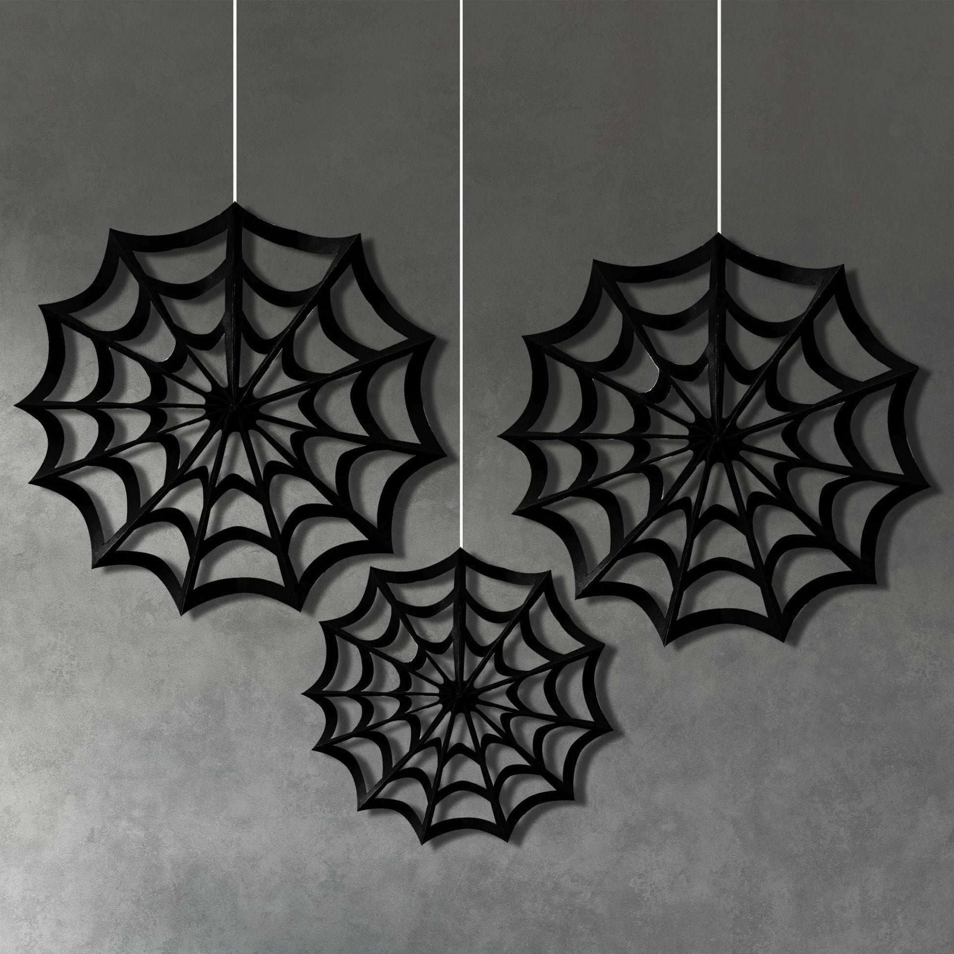 Classic Black & White Spiderweb Die-Cut Paper Fan Decorations, 3ct