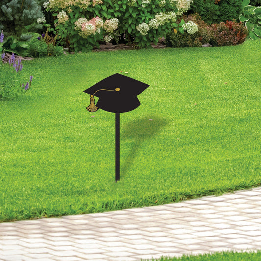 Black Graduation Cap Plastic Yard Sign, 13.6in x 29.75in