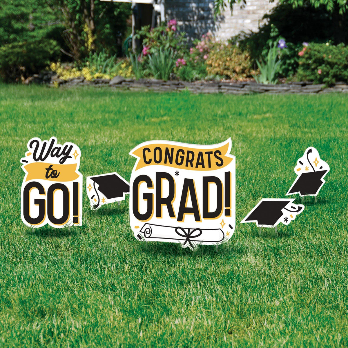 Black, White & Gold Congrats Grad Corrugated Plastic Yard Signs, 5ct ...