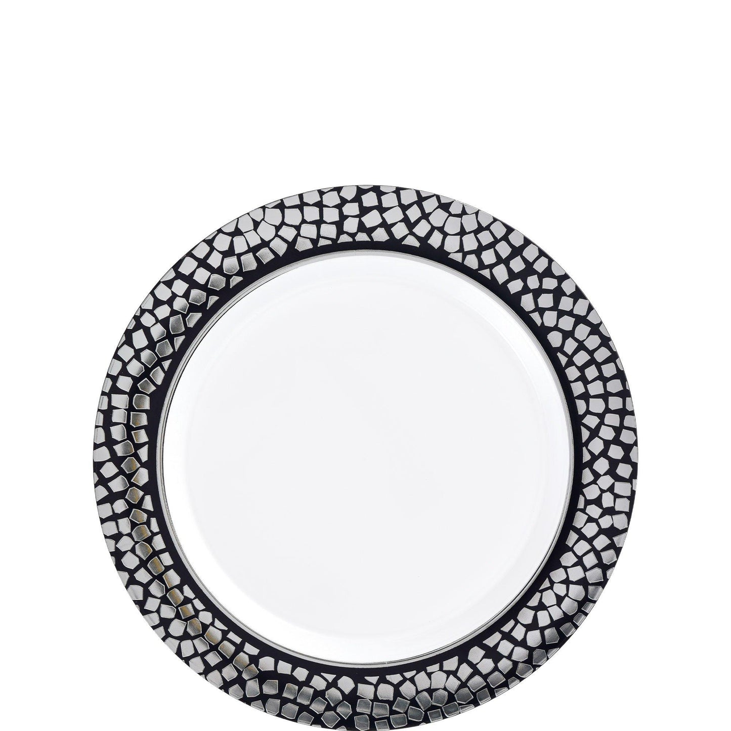 master-White With Silver Mosaic Rim Premium Plastic Dessert Plates, 7.5in, 20ct-937790