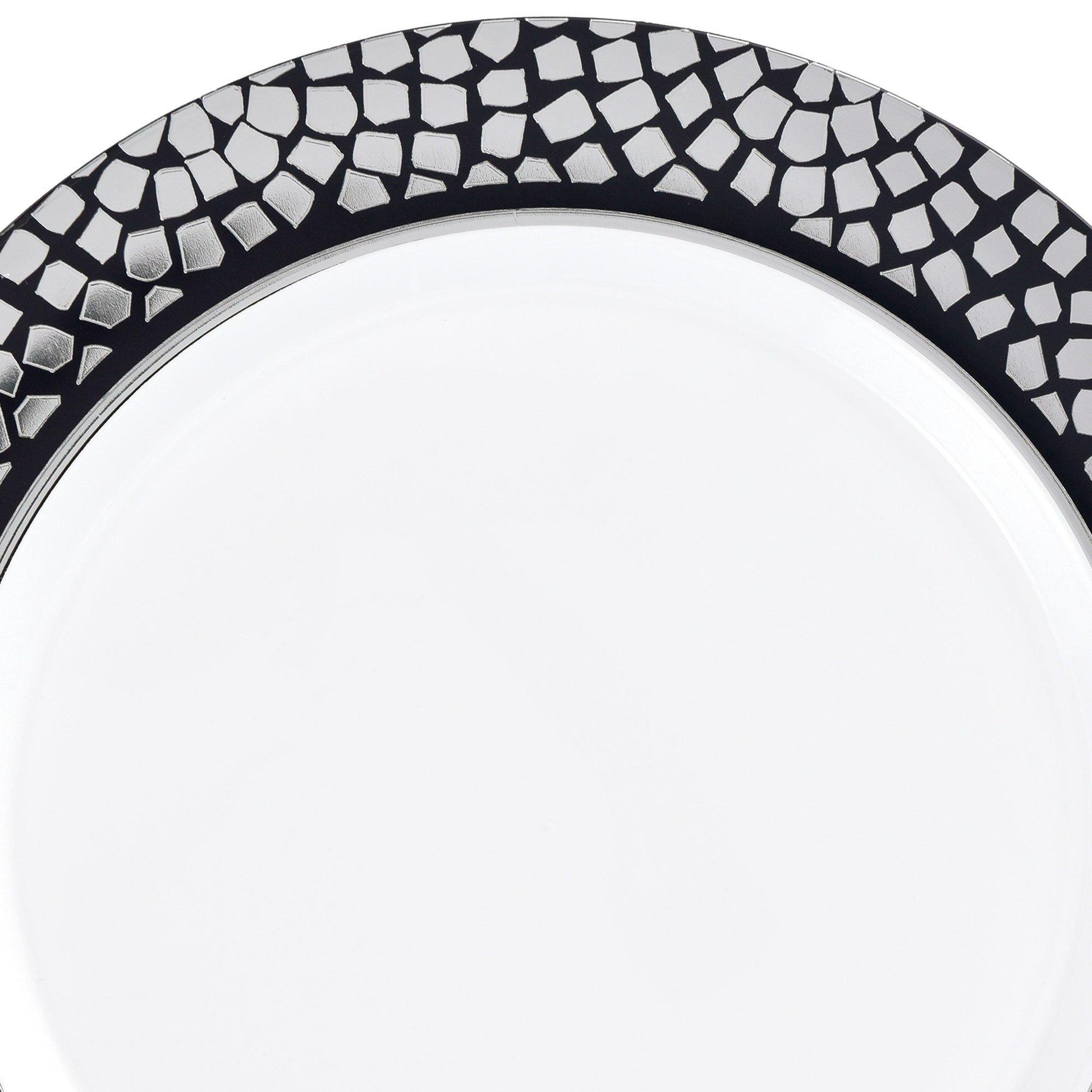 White With Silver Mosaic Rim Premium Plastic Dessert Plates, 7.5in, 20ct