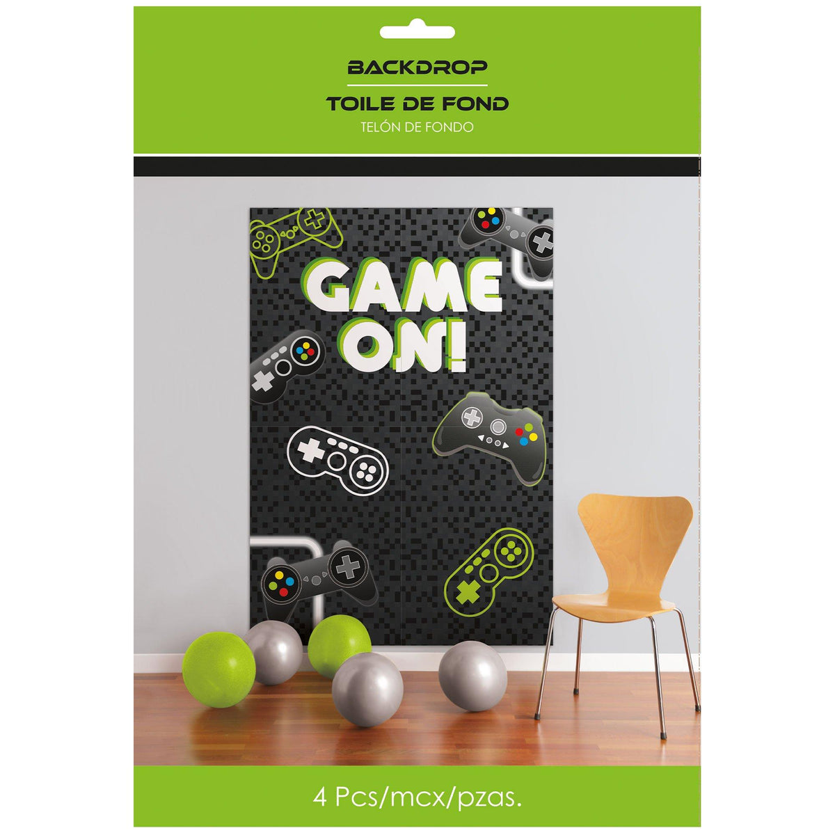 Game On! Level Up Photo Backdrop, 4.6ft x 6.6ft, 4pc - Birthday Party ...