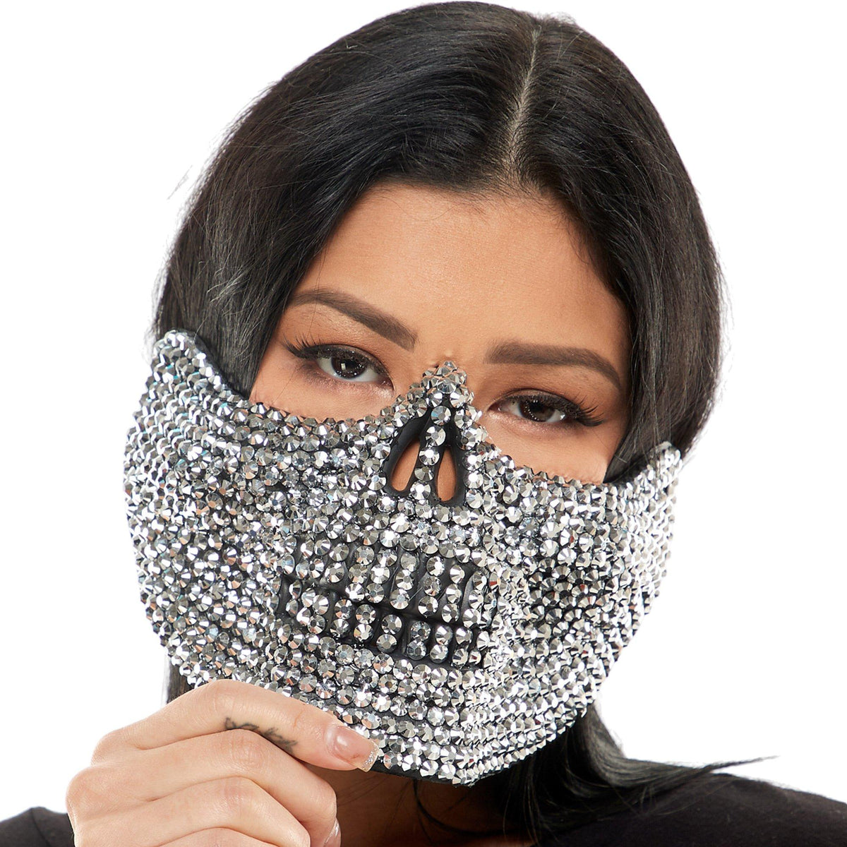 Adult Silver Rhinestone Skull Half Mask - Costume Accessories | Party City