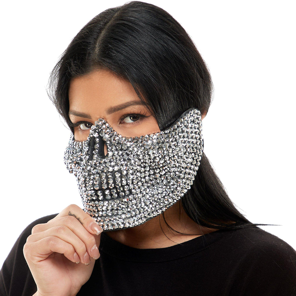 Adult Silver Rhinestone Skull Half Mask - Costume Accessories | Party City