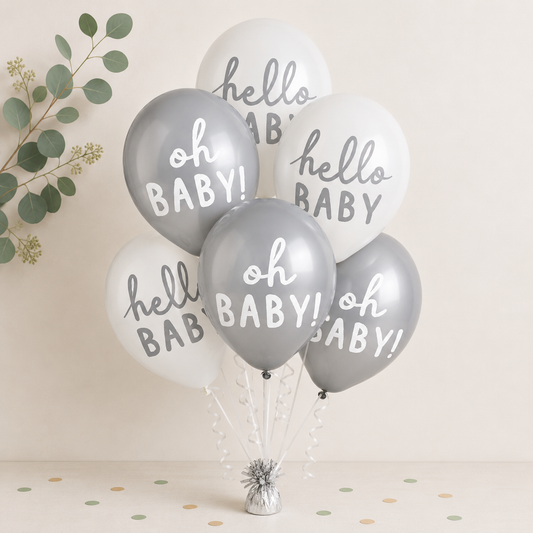 15ct, 12in, Silver & White Soft Jungle Baby Shower Latex Balloons