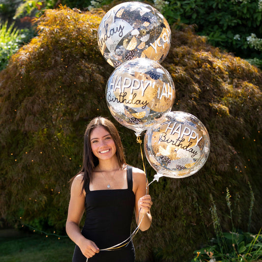 Happy Birthday Black, Silver & Gold Plastic Balloon, 18in - Clearz™