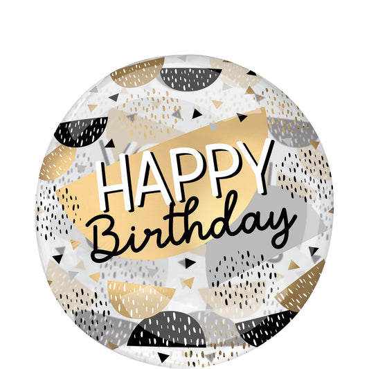 master-Happy Birthday Black, Silver & Gold Plastic Balloon, 18in - Clearz™-951433