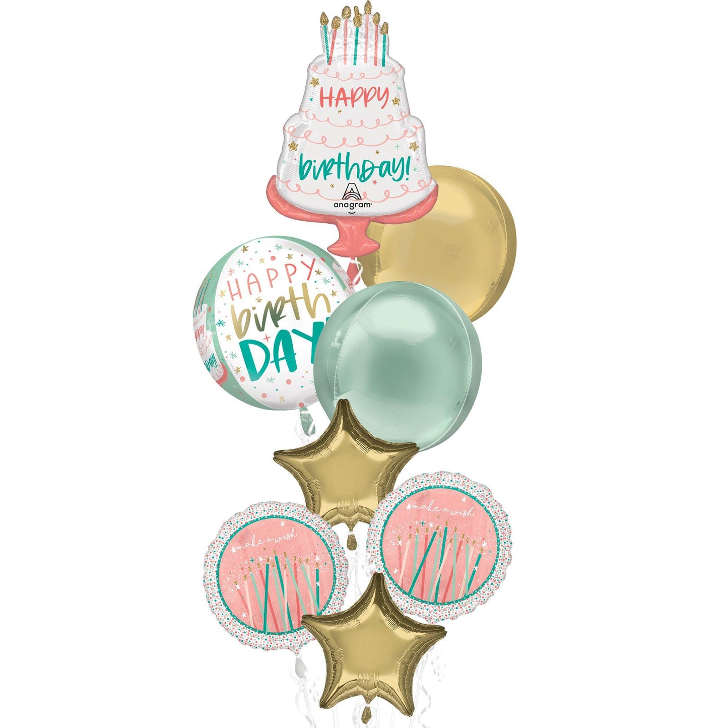 master-Premium Happy Cake Day Birthday Foil Balloon Bouquet, 8pc-951441