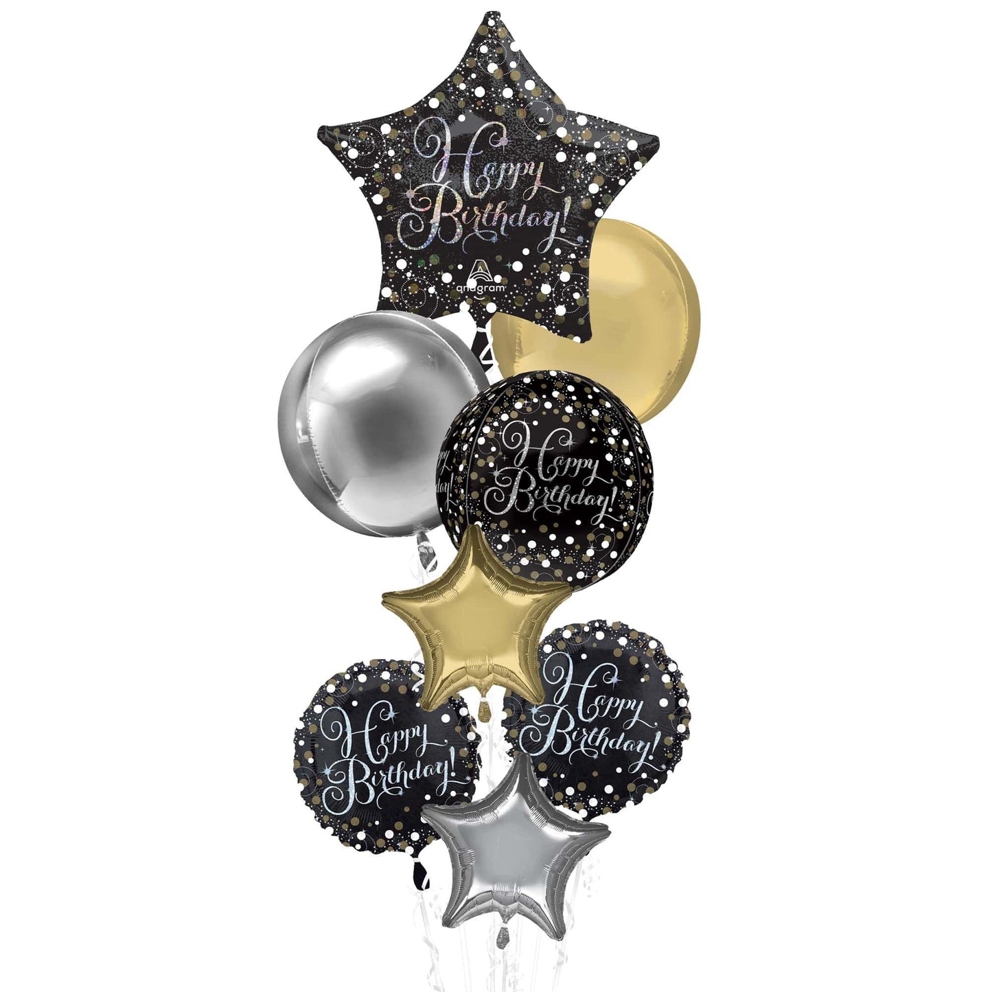 master-Premium Sparkling Celebration Birthday Foil Balloon Bouquet, 8pc-951473