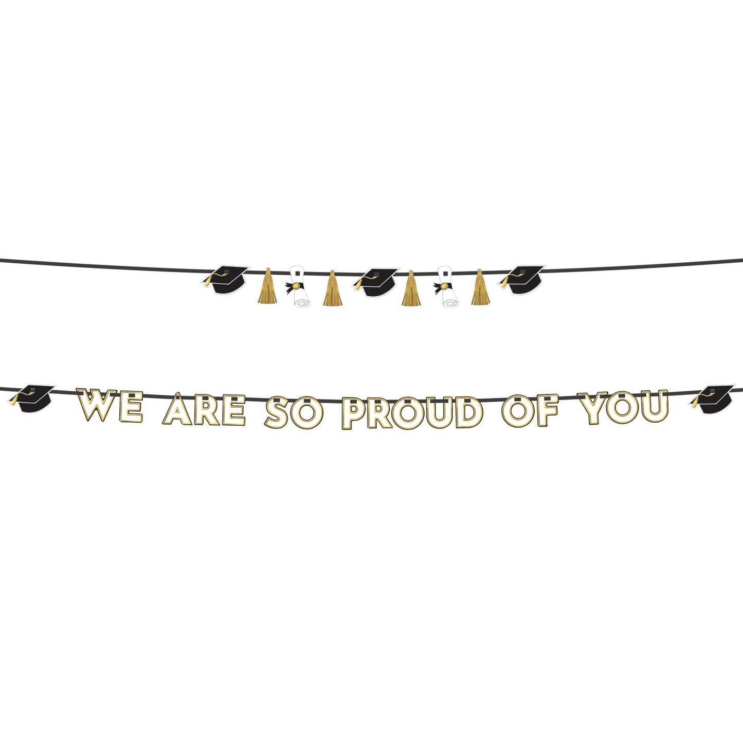 master-Black, White, & Gold Proud of You Graduation Banner Set, 12ft, 2pc-953328