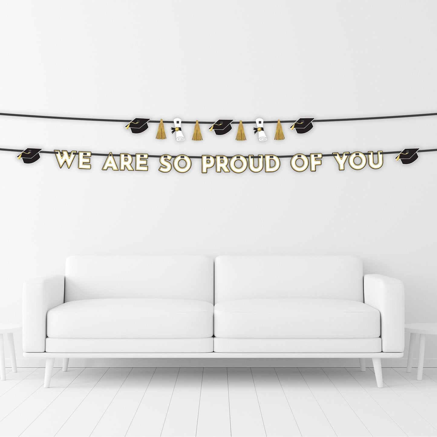 master-Black, White, & Gold Proud of You Graduation Banner Set, 12ft, 2pc-953328