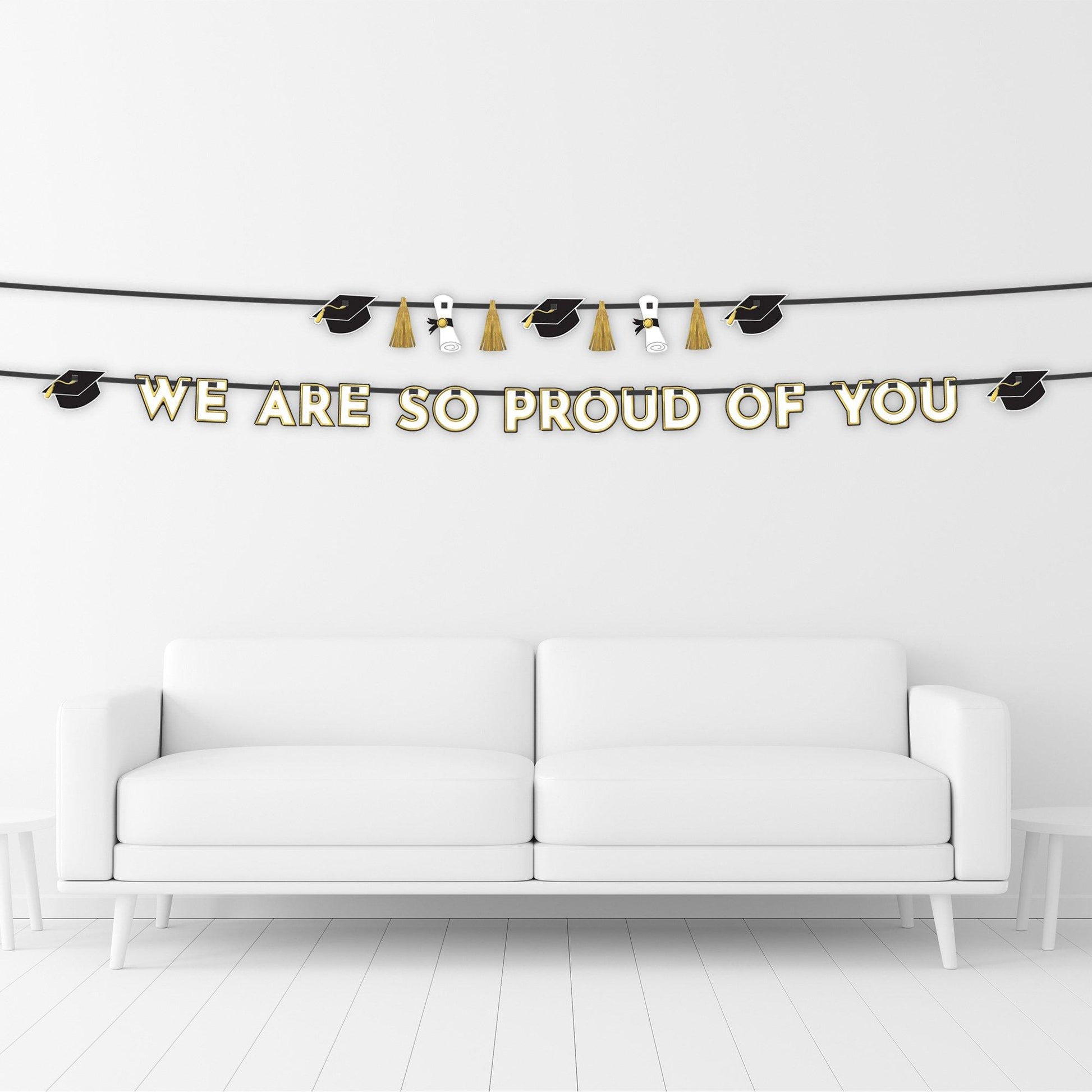 Black, White, & Gold Proud of You Graduation Banner Set, 12ft, 2pc