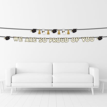 Black, White, & Gold Proud of You Graduation Banner Set, 12ft, 2pc