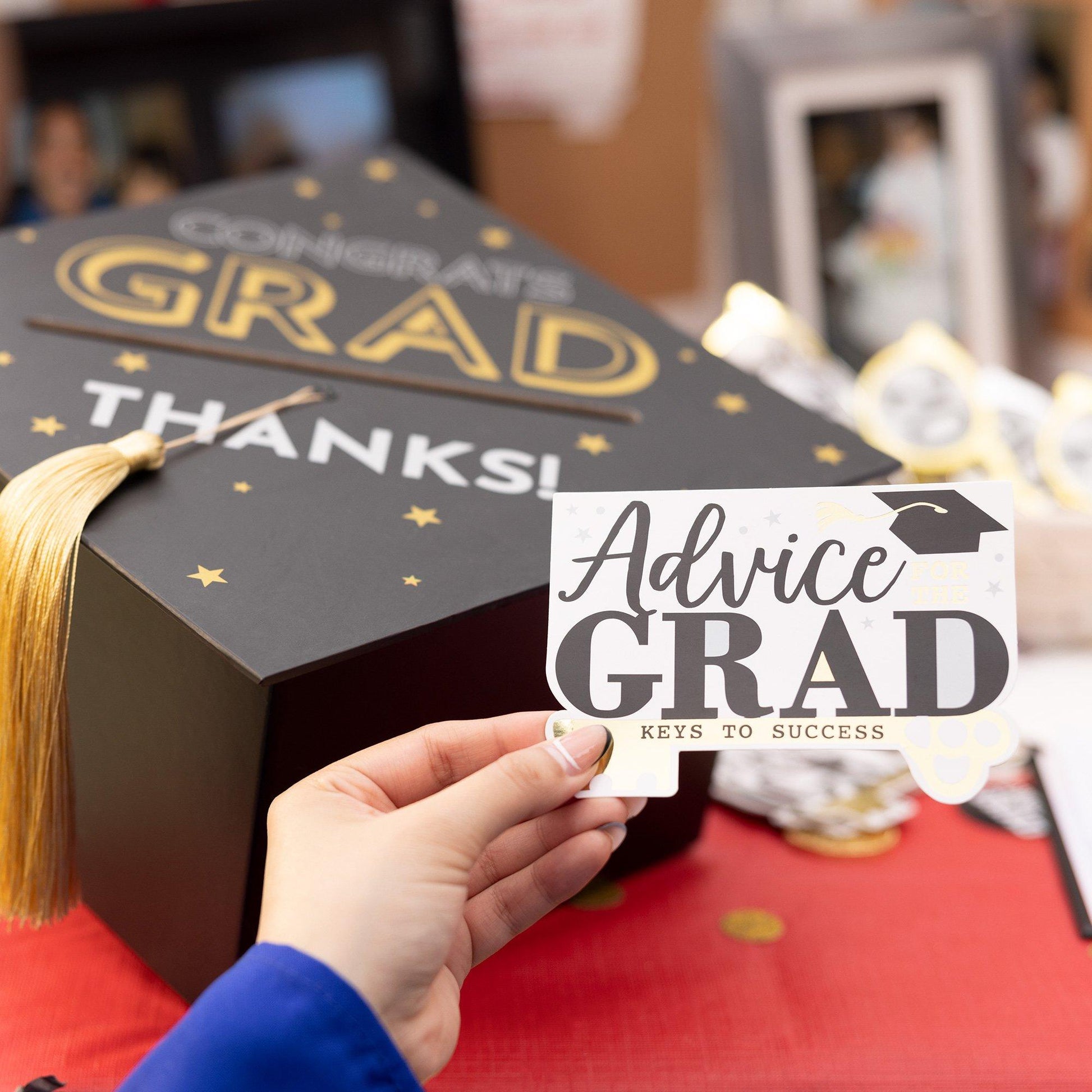Black, Silver, & Gold Grad Cap Card Box, 8in x 5.83in