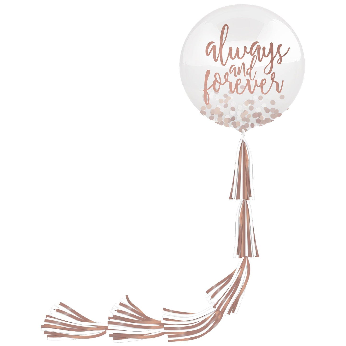 master-1ct, 24in, Rose Gold & White Confetti Balloon with Tassel Tail-954693