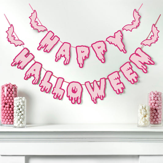 Breast Cancer Awareness Pink Happy Halloween Cardstock Letter Banners, 2pc