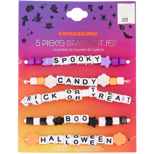 Halloween Beaded Bracelets, 5pc