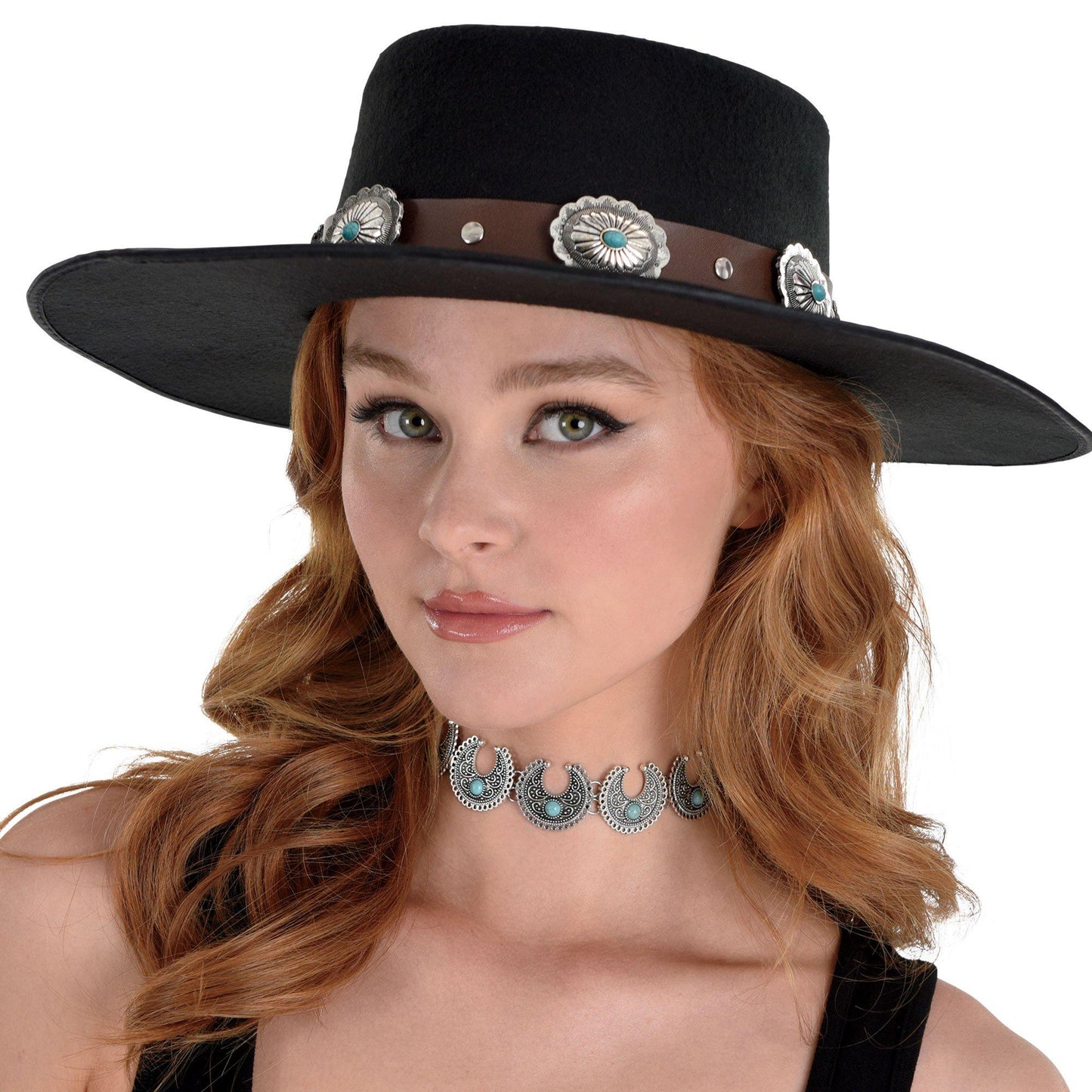 master-Black Modern Western Cowgirl Hat with Medallion Hatband-979362