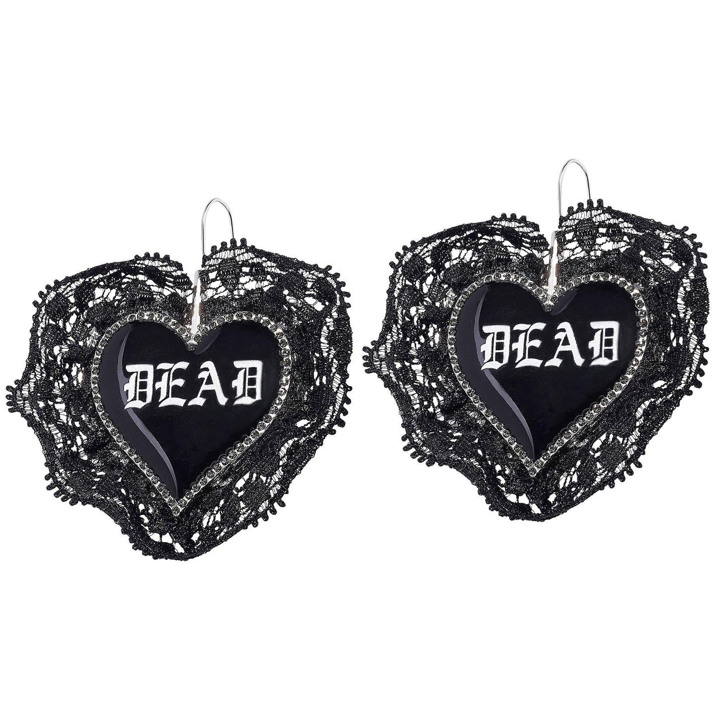 master-Dead Heart Black Lace Drop Earrings-981073