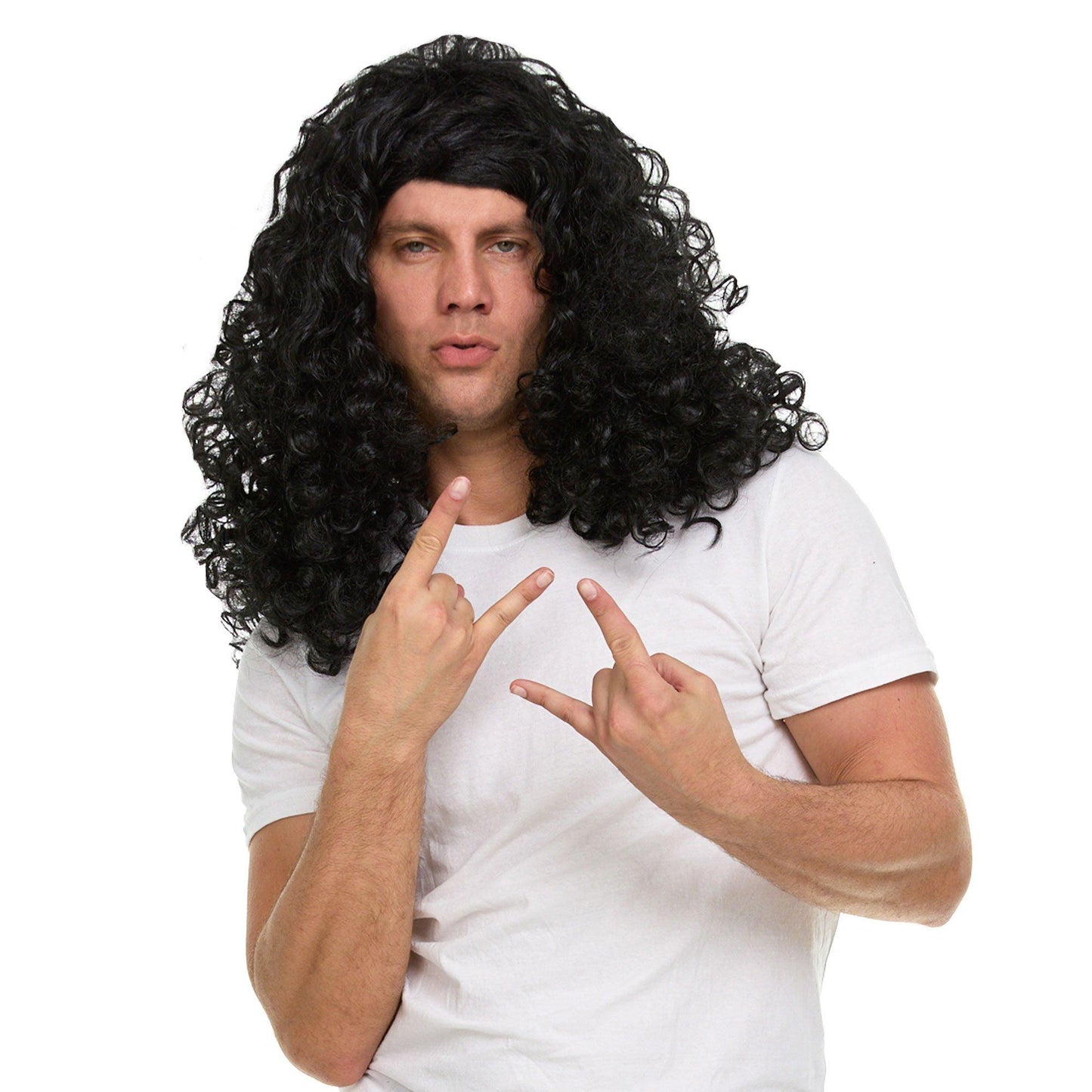 master-Adult Curly Black Headbanger Wig-981784
