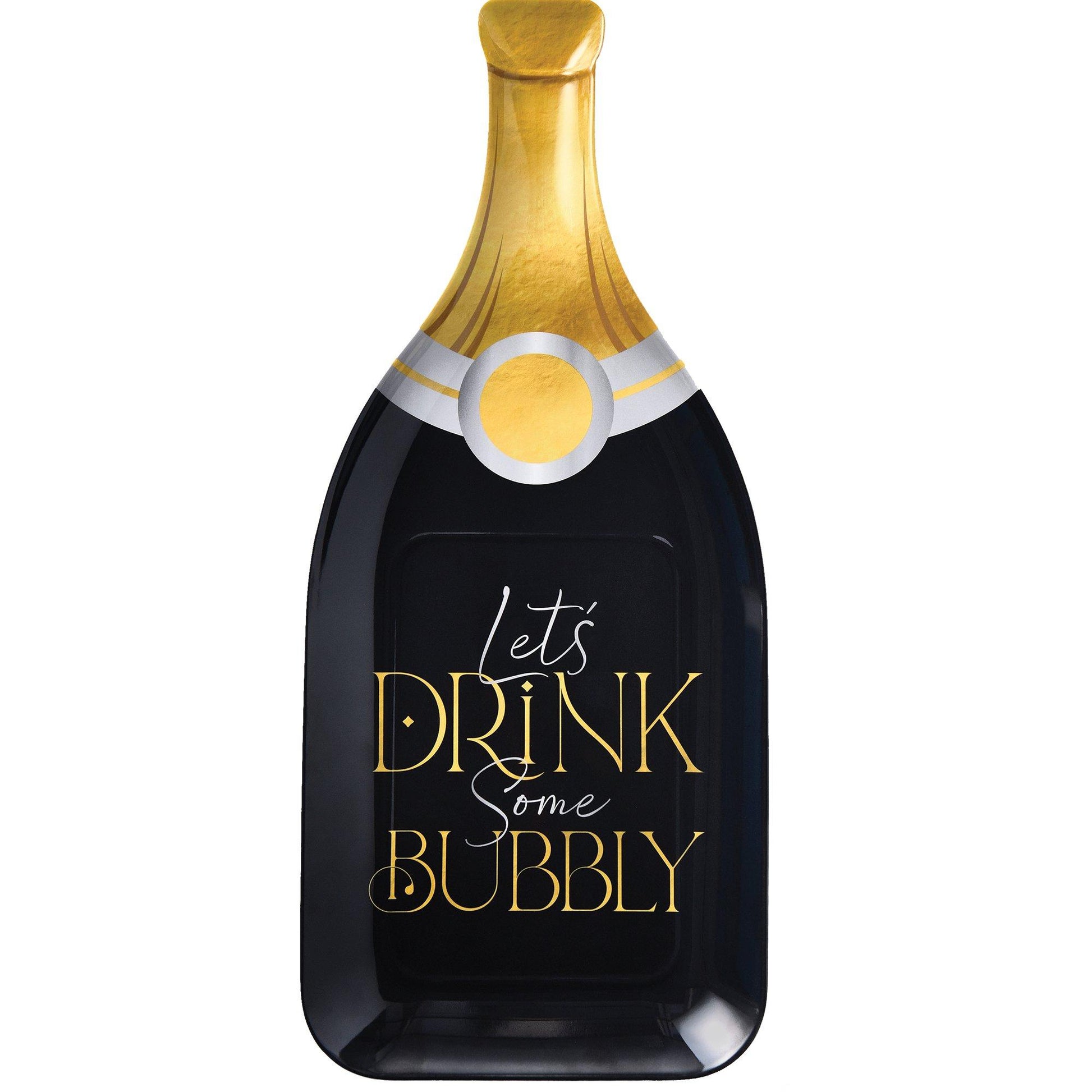 Let’s Drink Some Bubbly Champagne Bottle-Shaped Melamine Tray, 14.5in x 19.5in