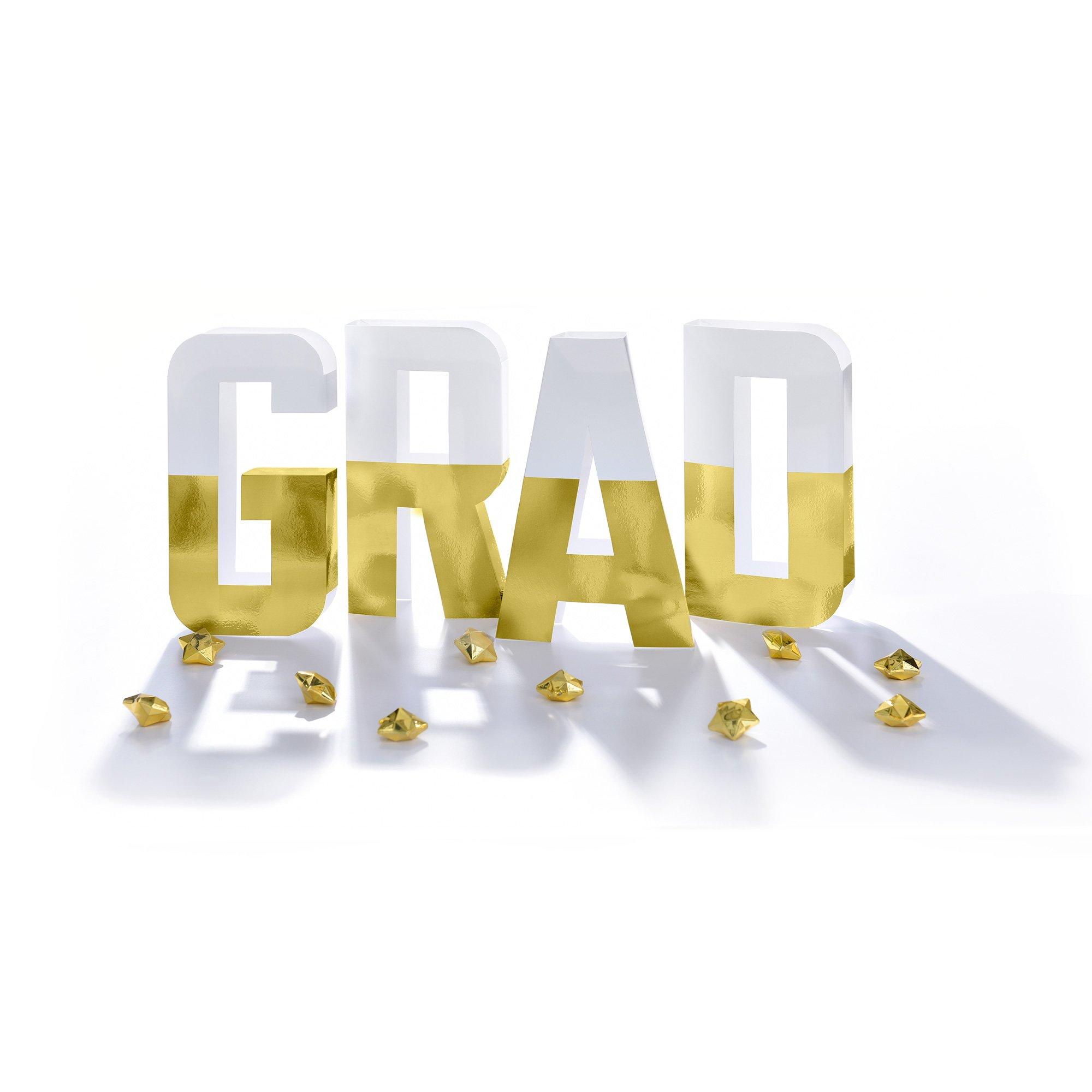 White & Gold Foil GRAD Tabletop Letters, 10in - Decorations | Party City