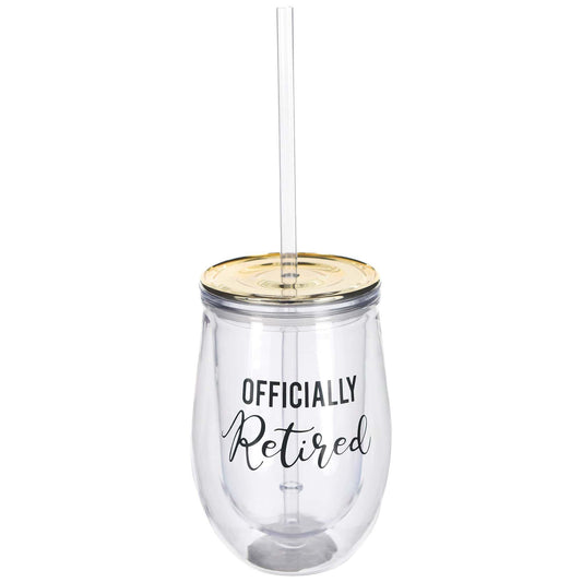 Retired Plastic Wine Glass with Lid and Straw