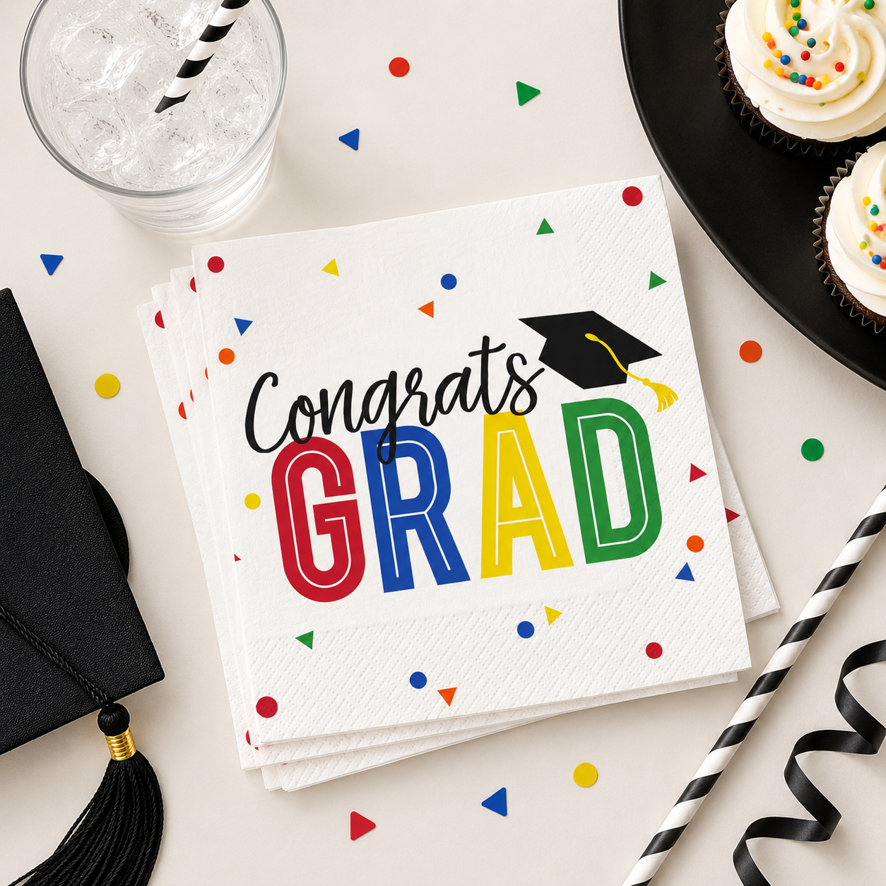 Multicolor Congrats Grad Paper Beverage Napkins, 5in, 40ct - Colorful ...