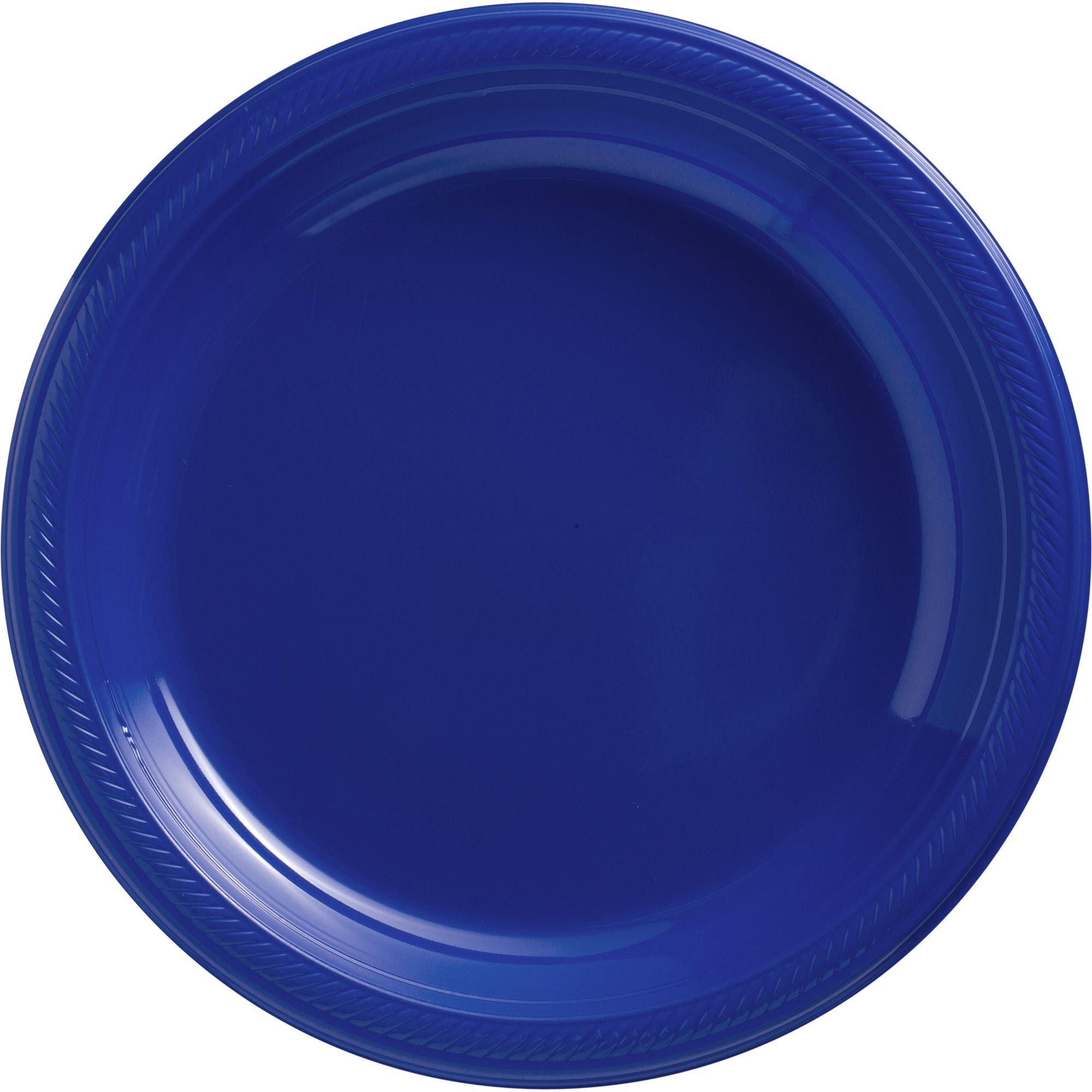 Blue plastic plate on a white background